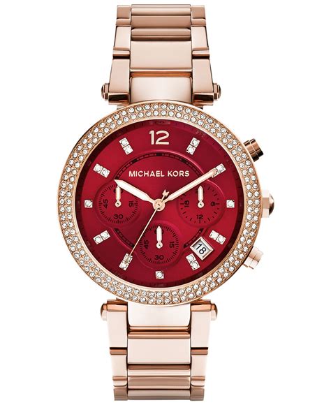 el michael kors chronograph watch with rose tone arabic numerals|Michael Kors parker chronograph.